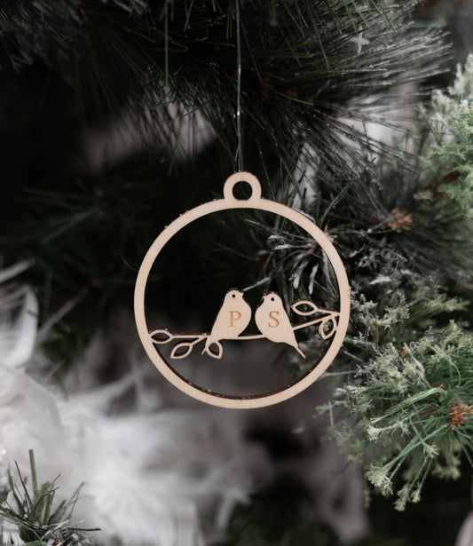 Christmas pendant // Lovebirds - with initial