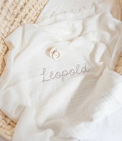 Deken incl. naam borduren // Muslin fringe - Ivory Jollein