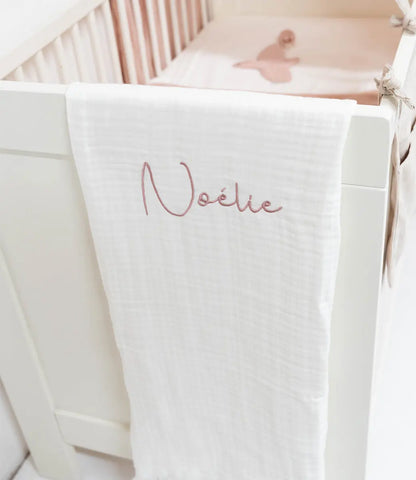Deken incl. naam borduren // Muslin fringe - Ivory Jollein