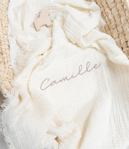 Deken incl. naam borduren // Muslin fringe - Ivory Jollein