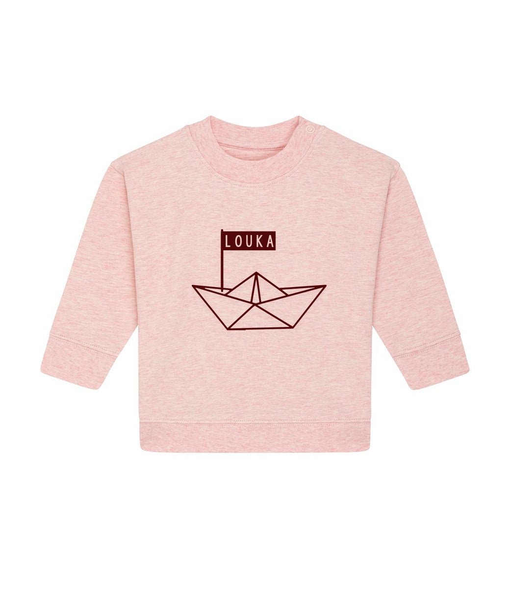 Organic baby sweater // Origami boat - with name